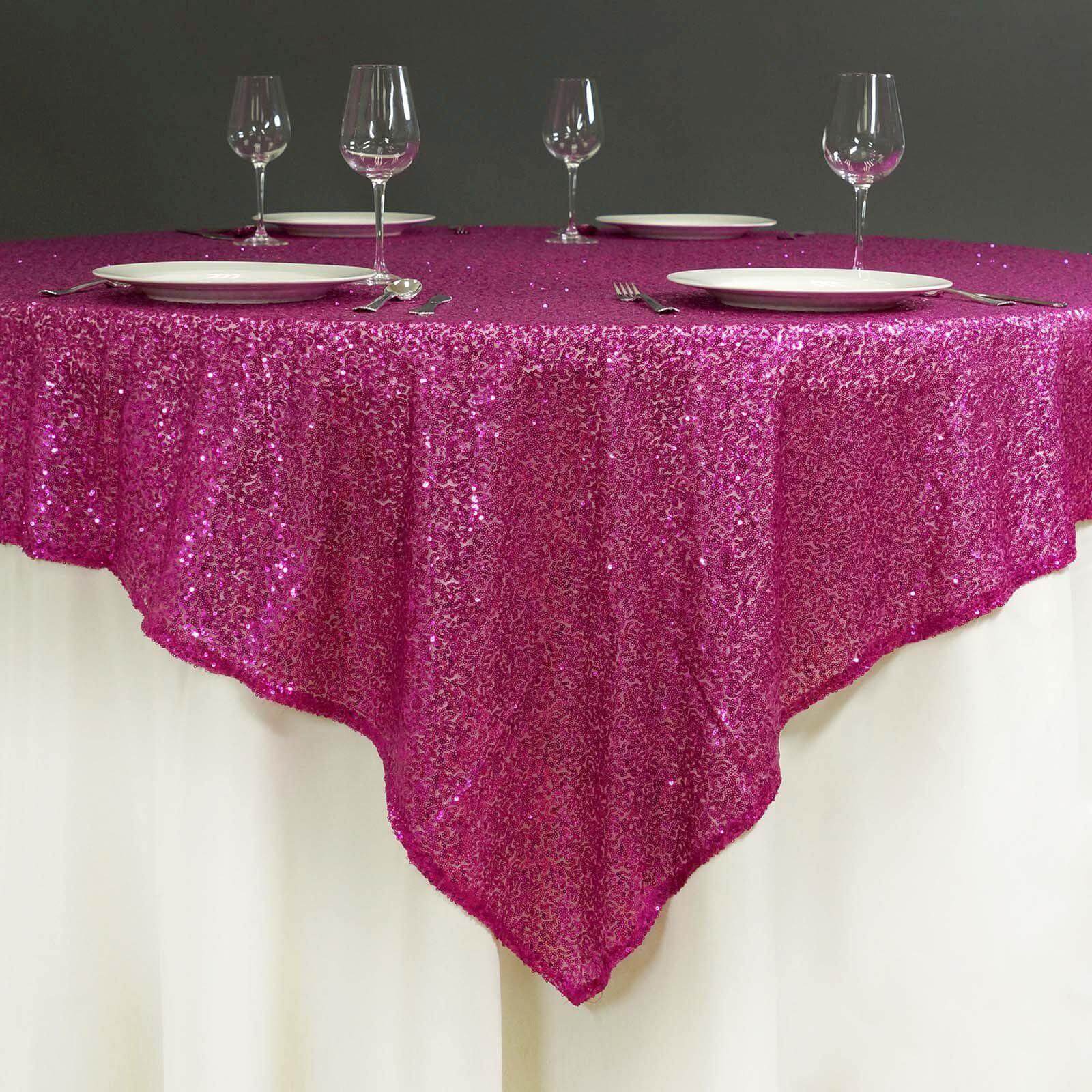 Sequin 72"x72" Table Overlay Square Tablecloth Fuchsia - Sparkly Table Cover - Linen Luxes