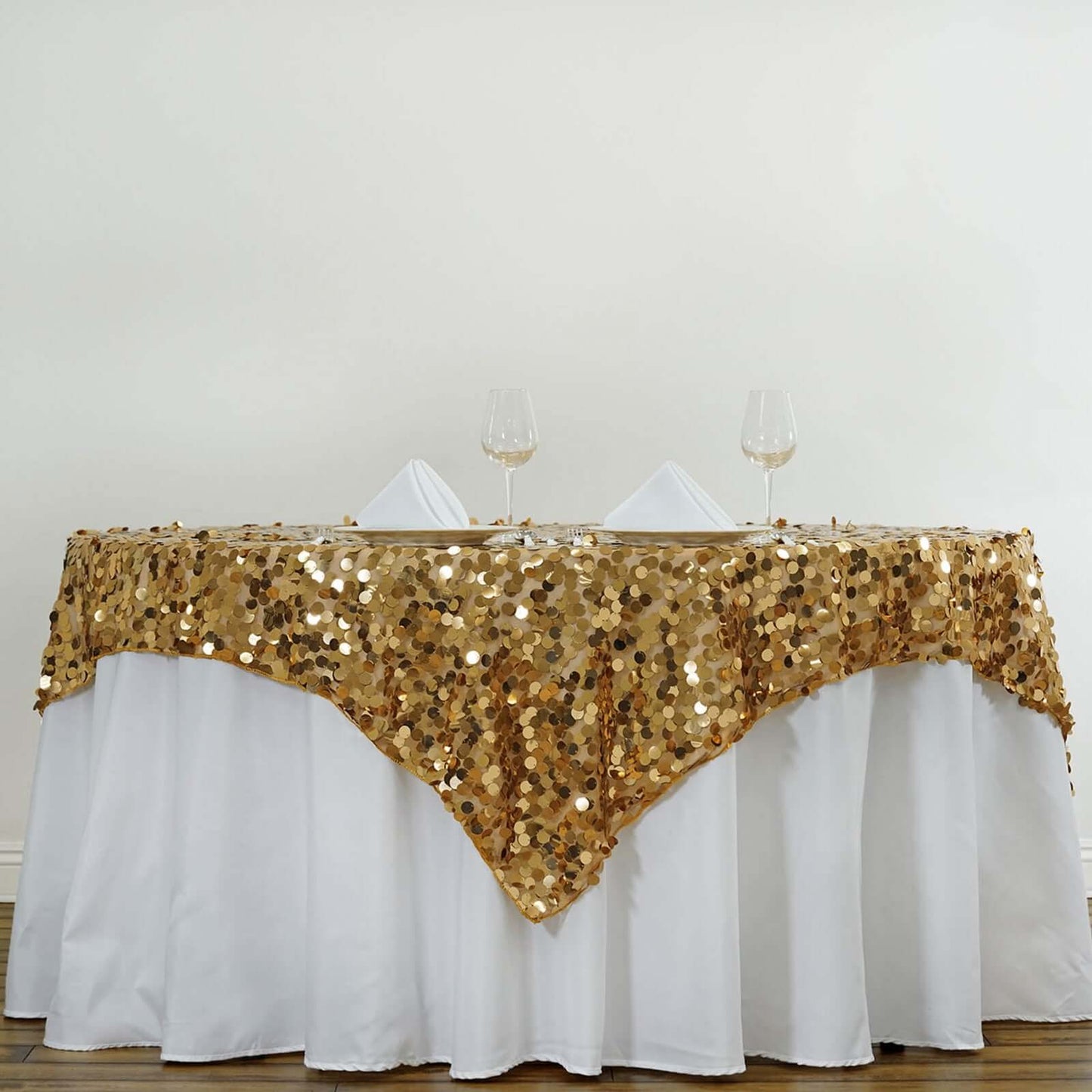 Sequin 72"x72" Table Overlay Square Tablecloth Gold - Big Payette Table Cover - Linen Luxes