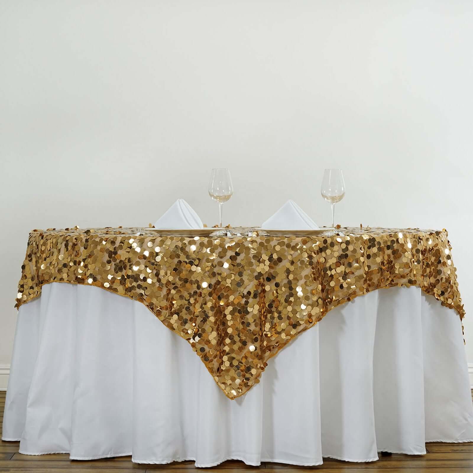 Sequin 72"x72" Table Overlay Square Tablecloth Gold - Big Payette Table Cover - Linen Luxes
