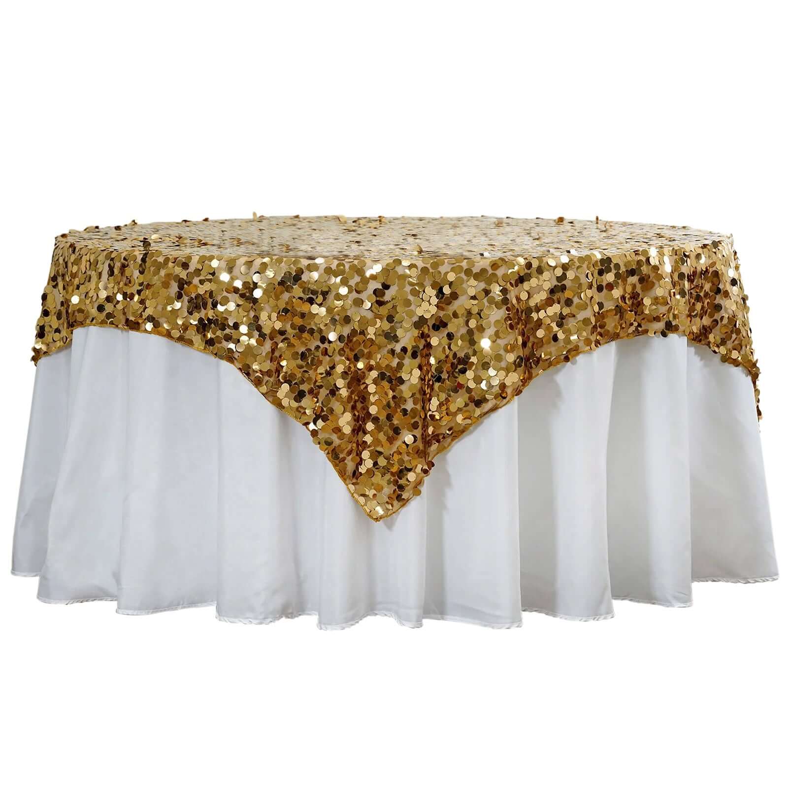 Sequin 72"x72" Table Overlay Square Tablecloth Gold - Big Payette Table Cover - Linen Luxes