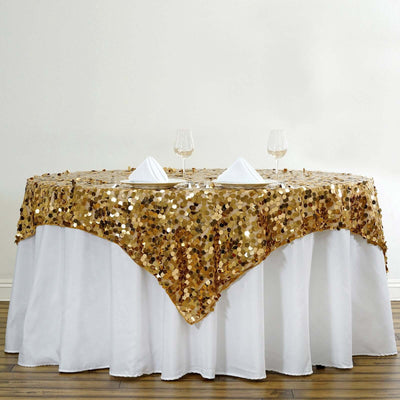 Sequin 72"x72" Table Overlay Square Tablecloth Gold - Big Payette Table Cover - Linen Luxes