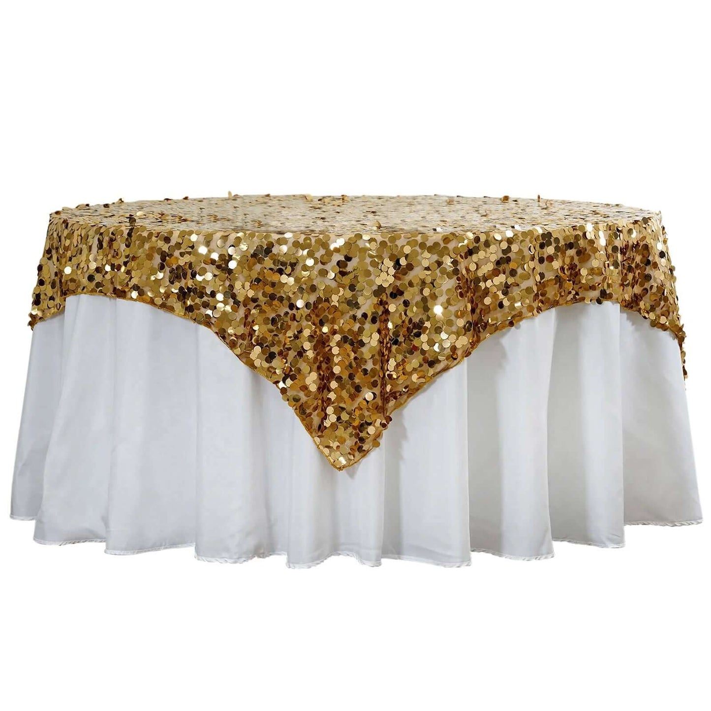 Sequin 72"x72" Table Overlay Square Tablecloth Gold - Big Payette Table Cover - Linen Luxes