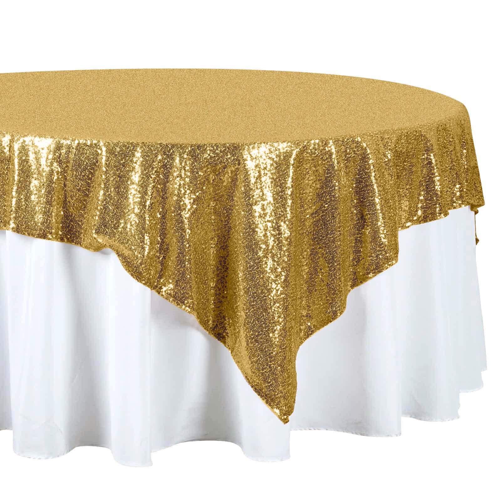 Sequin 72"x72" Table Overlay Square Tablecloth Gold - Sparkly Design for Stunning Events - Linen Luxes