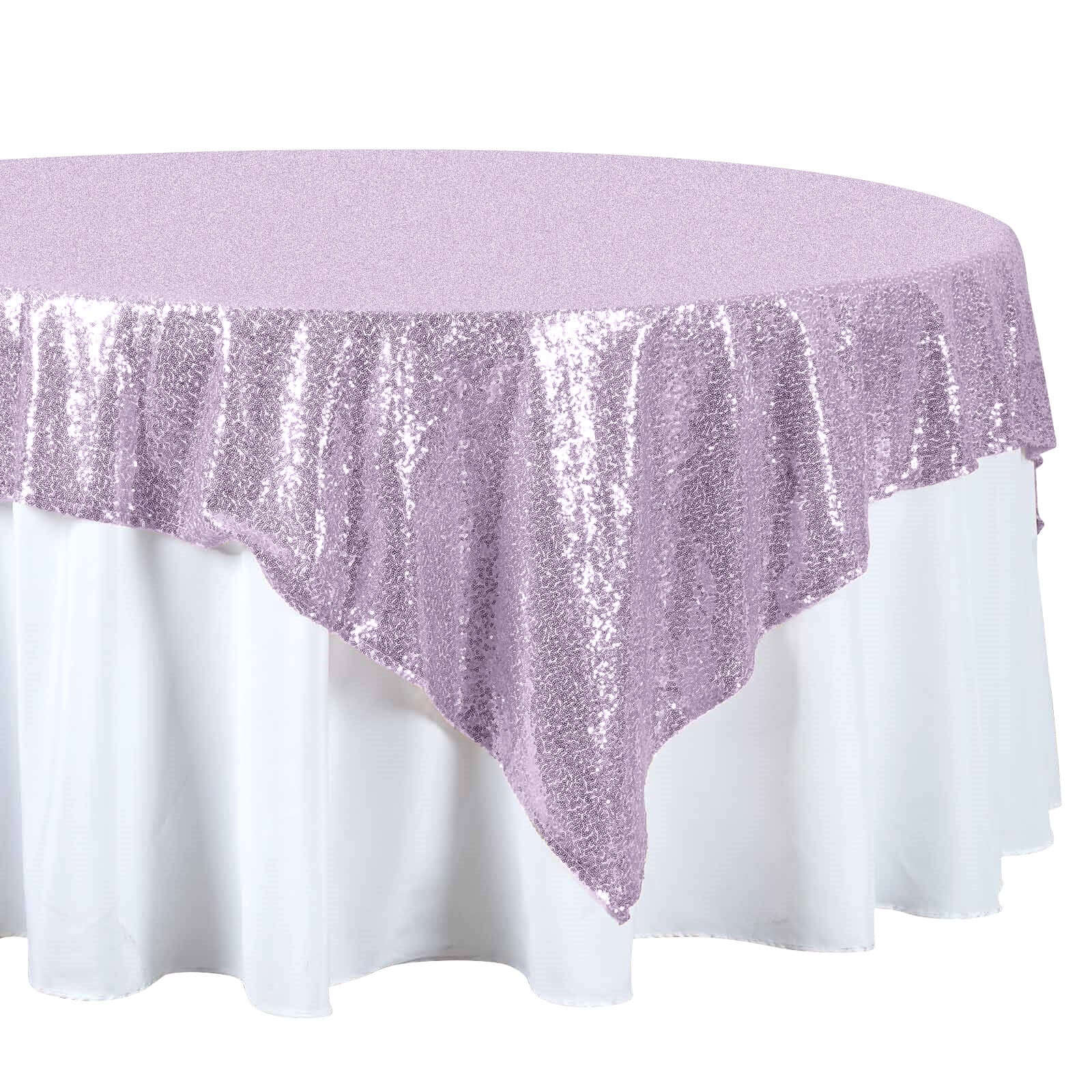 Sequin 72"x72" Table Overlay Square Tablecloth Lavender Lilac - Sparkly Table Cover - Linen Luxes