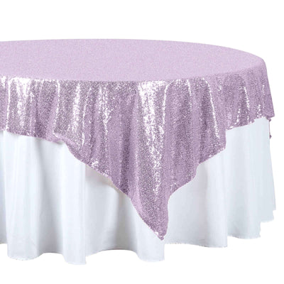 Sequin 72"x72" Table Overlay Square Tablecloth Lavender Lilac - Sparkly Table Cover - Linen Luxes
