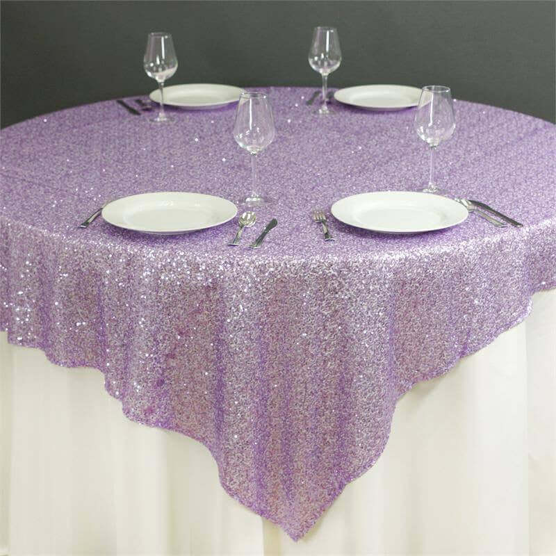 Sequin 72"x72" Table Overlay Square Tablecloth Lavender Lilac - Sparkly Table Cover - Linen Luxes