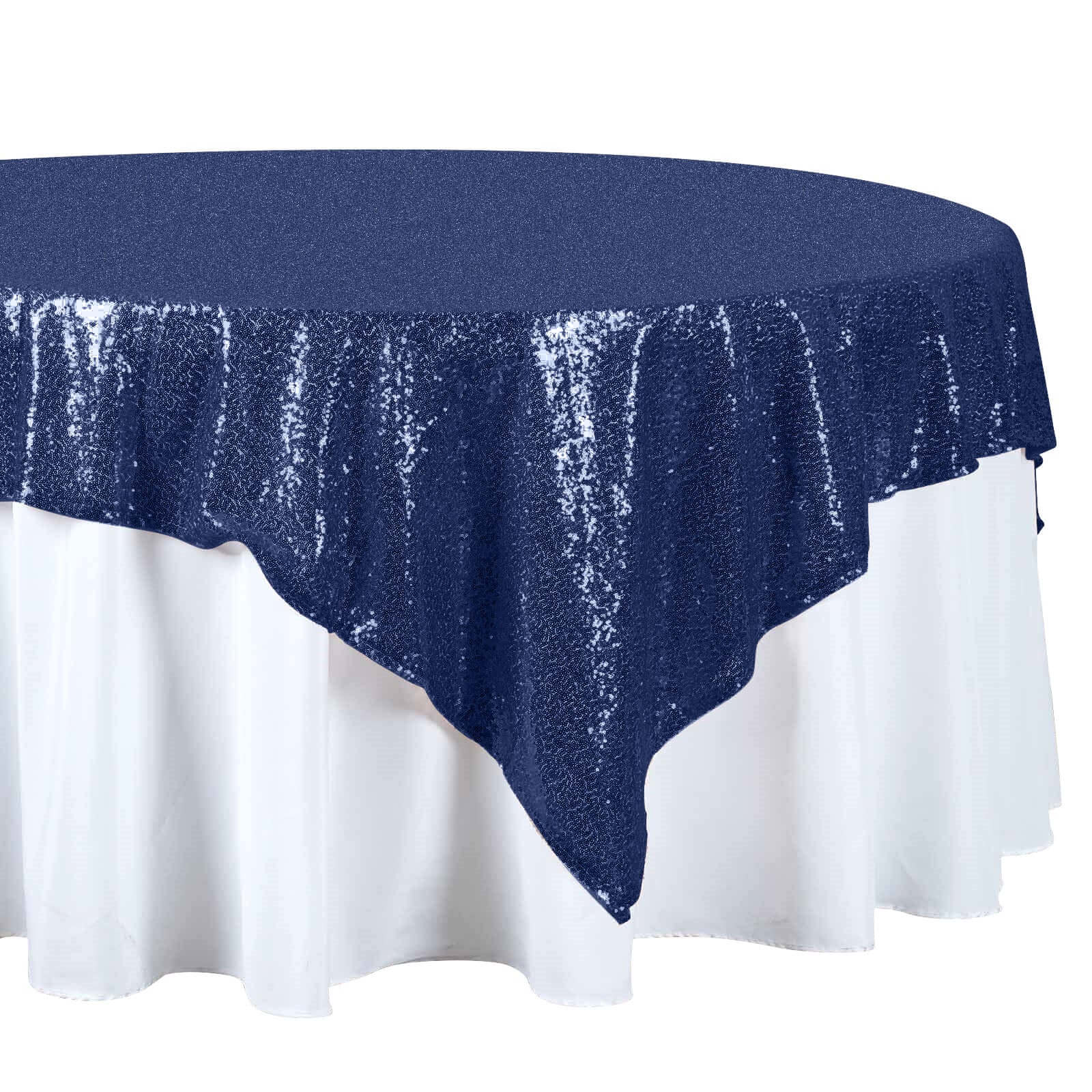 Sequin 72"x72" Table Overlay Square Tablecloth Navy Blue - Sparkly Table Cover - Linen Luxes