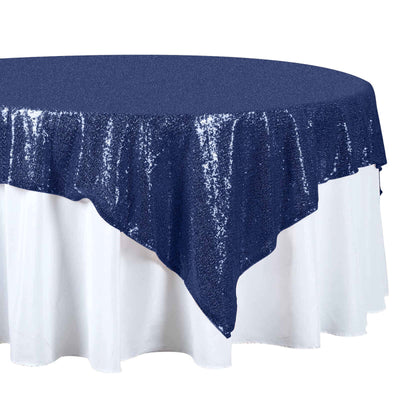 Sequin 72"x72" Table Overlay Square Tablecloth Navy Blue - Sparkly Table Cover - Linen Luxes