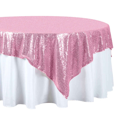 Sequin 72"x72" Table Overlay Square Tablecloth Pink - Sparkly Table Cover - Linen Luxes