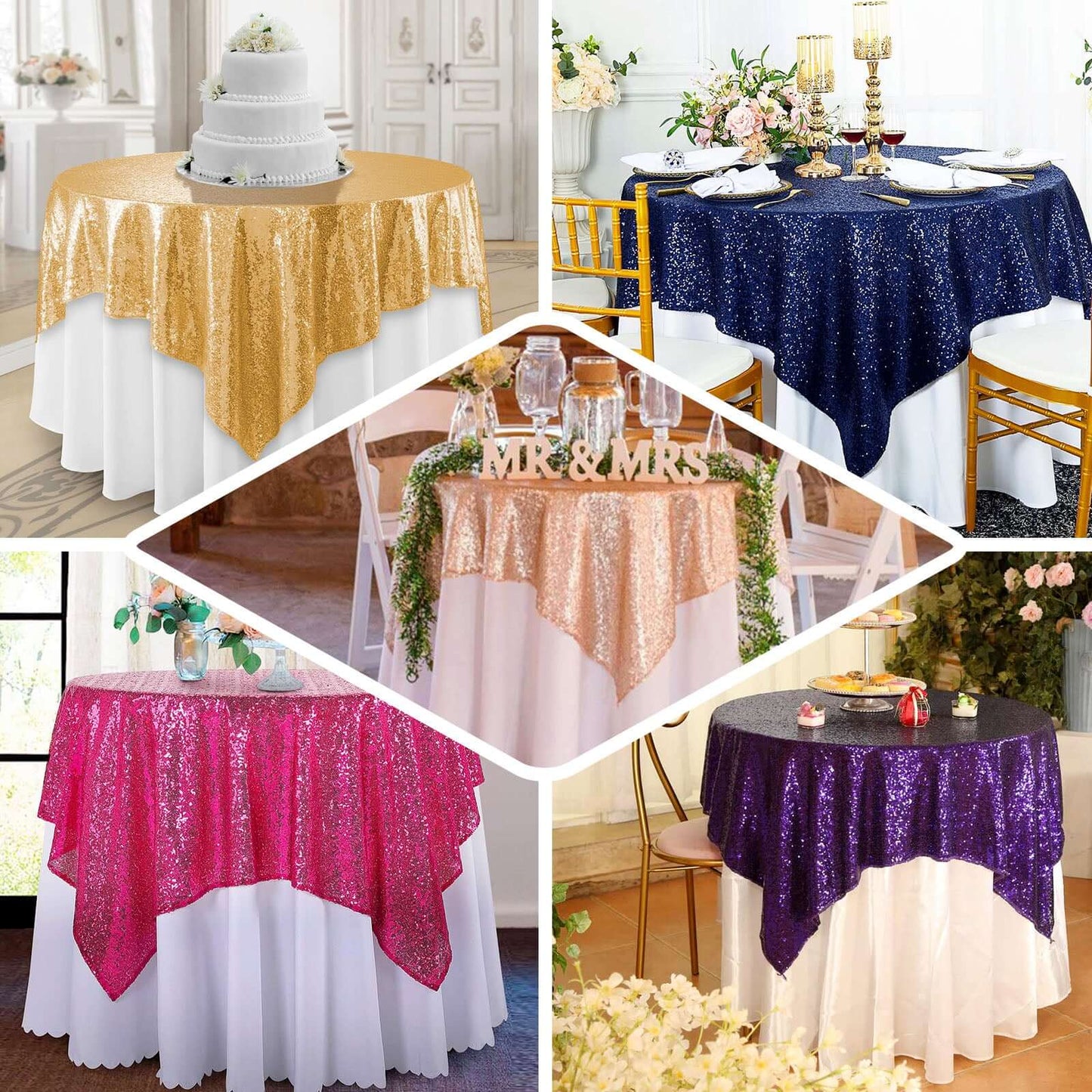Sequin 72"x72" Table Overlay Square Tablecloth Pink - Sparkly Table Cover - Linen Luxes