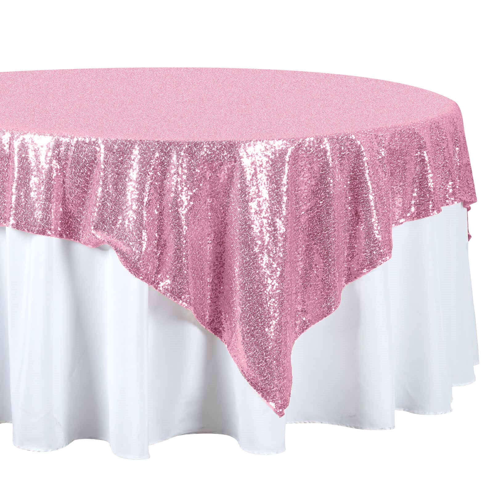 Sequin 72"x72" Table Overlay Square Tablecloth Pink - Sparkly Table Cover - Linen Luxes