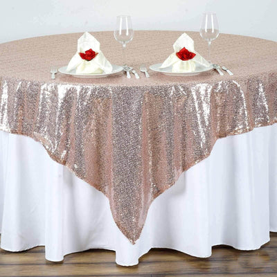 Sequin 72"x72" Table Overlay Square Tablecloth Rose Gold - Sparkly Table Cover - Linen Luxes