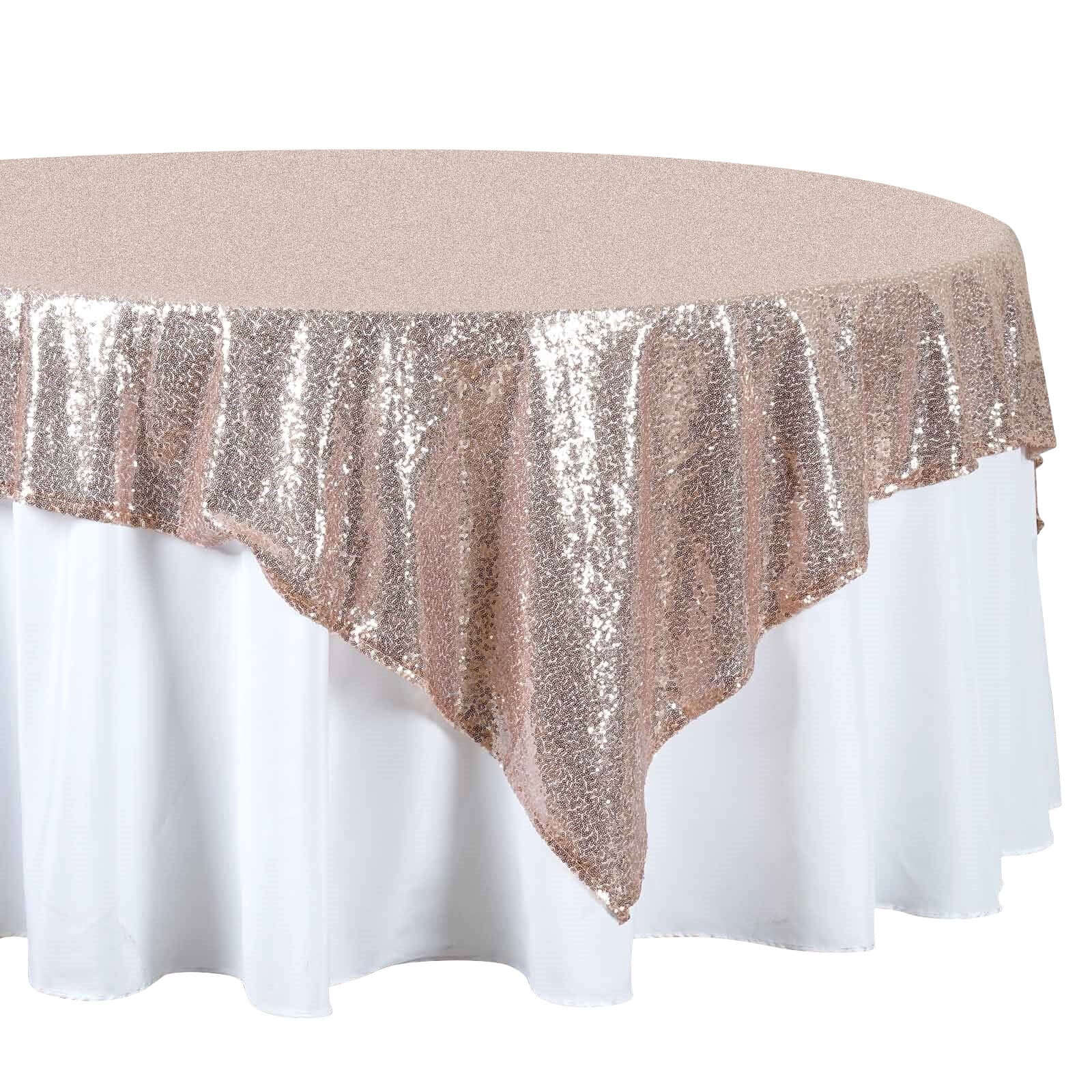 Sequin 72"x72" Table Overlay Square Tablecloth Rose Gold - Sparkly Table Cover - Linen Luxes