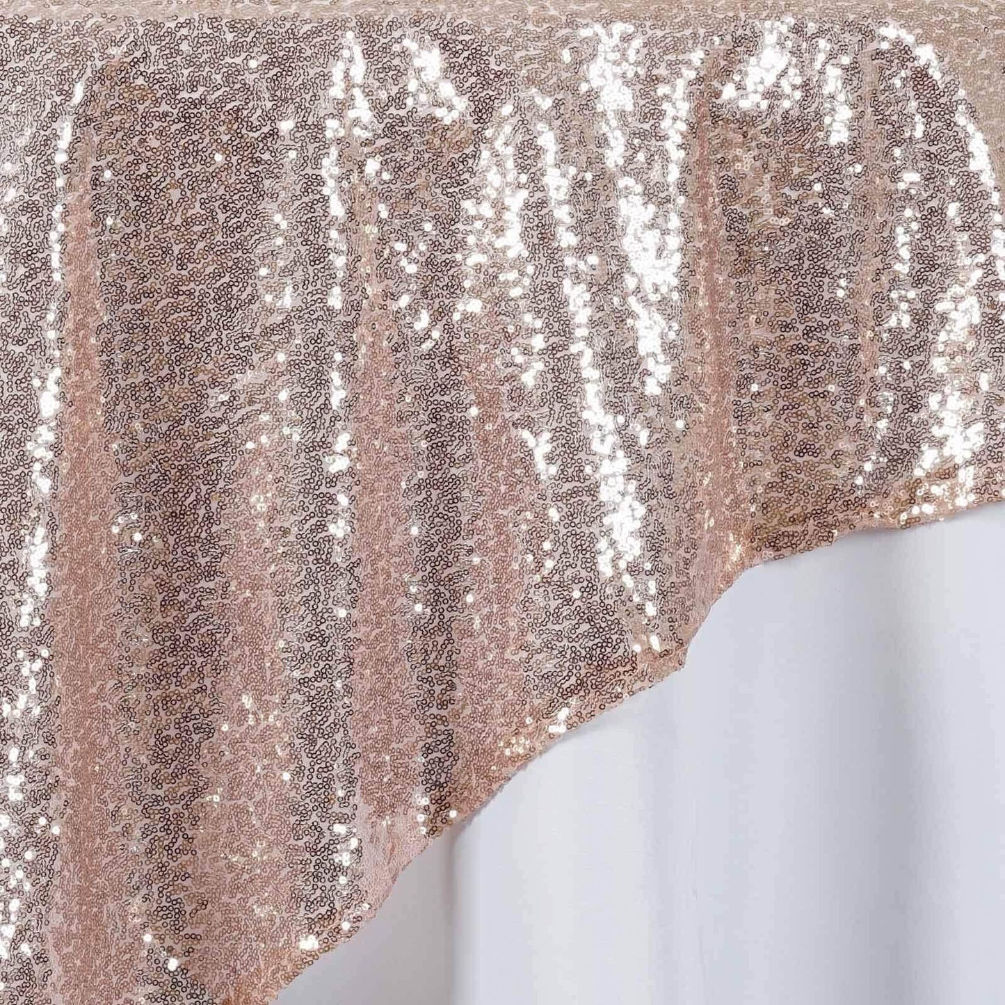 Sequin 72"x72" Table Overlay Square Tablecloth Rose Gold - Sparkly Table Cover - Linen Luxes