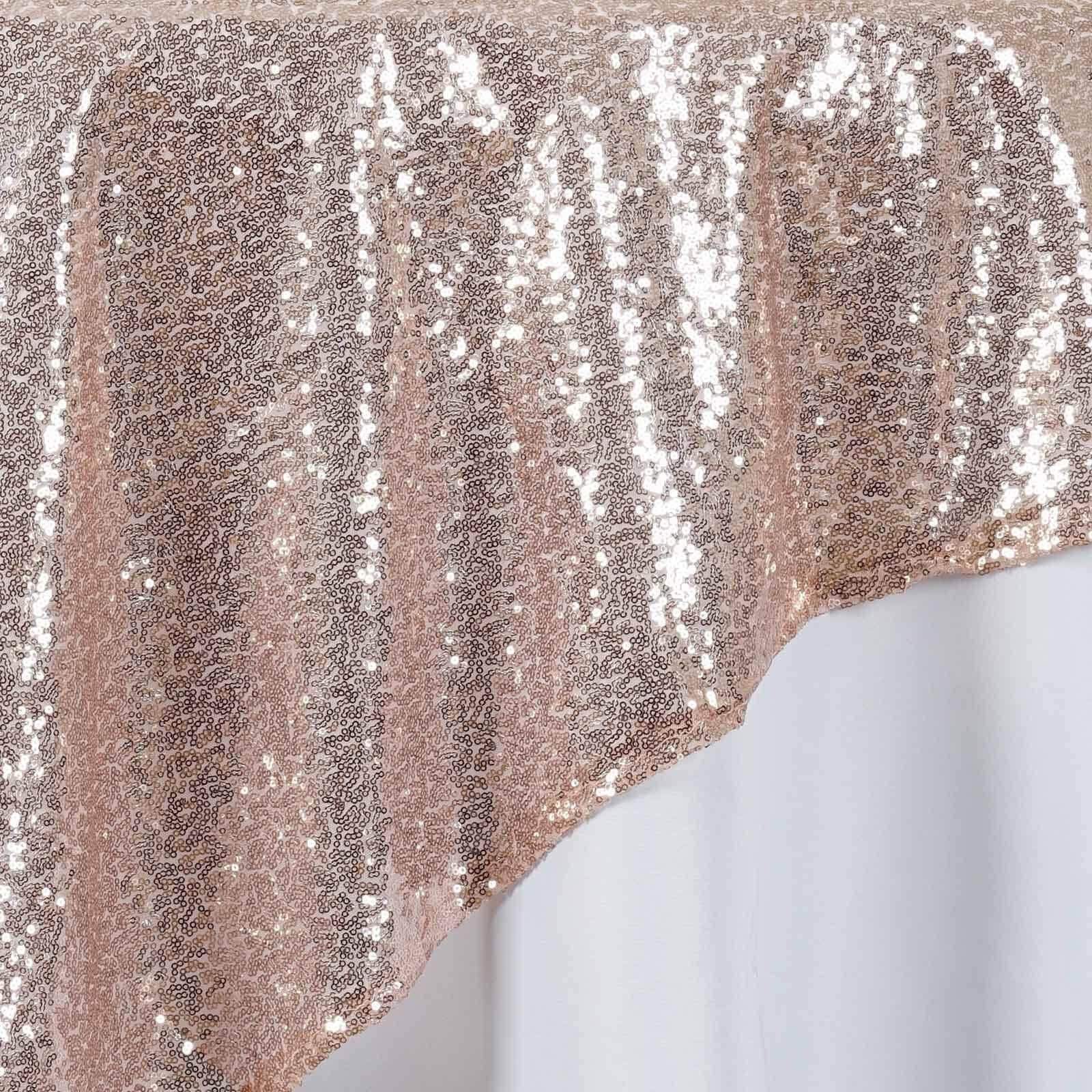 Sequin 72"x72" Table Overlay Square Tablecloth Rose Gold - Sparkly Table Cover - Linen Luxes