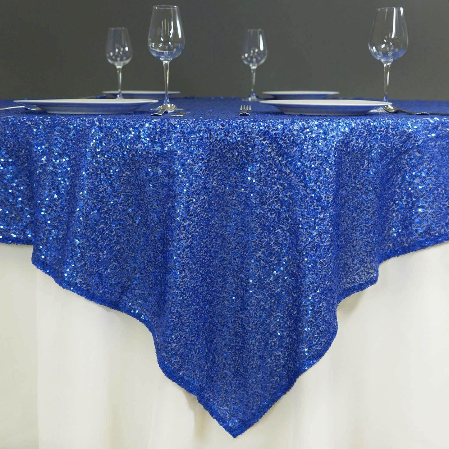 Sequin 72"x72" Table Overlay Square Tablecloth Royal Blue - Sparkly Table Cover - Linen Luxes