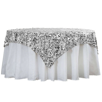 Sequin 72"x72" Table Overlay Square Tablecloth Silver - Big Payette Table Cover - Linen Luxes