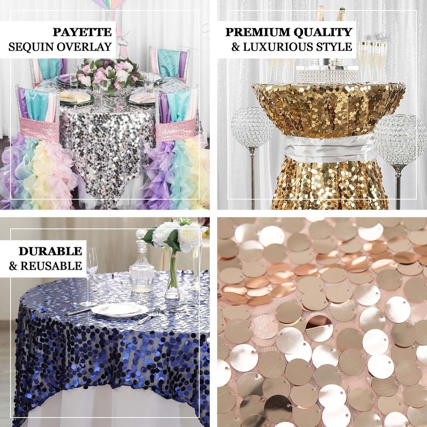 Sequin 72"x72" Table Overlay Square Tablecloth Silver - Big Payette Table Cover - Linen Luxes