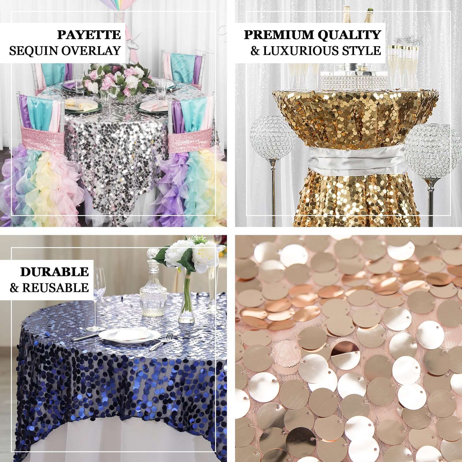 Sequin 72"x72" Table Overlay Square Tablecloth Silver - Big Payette Table Cover - Linen Luxes