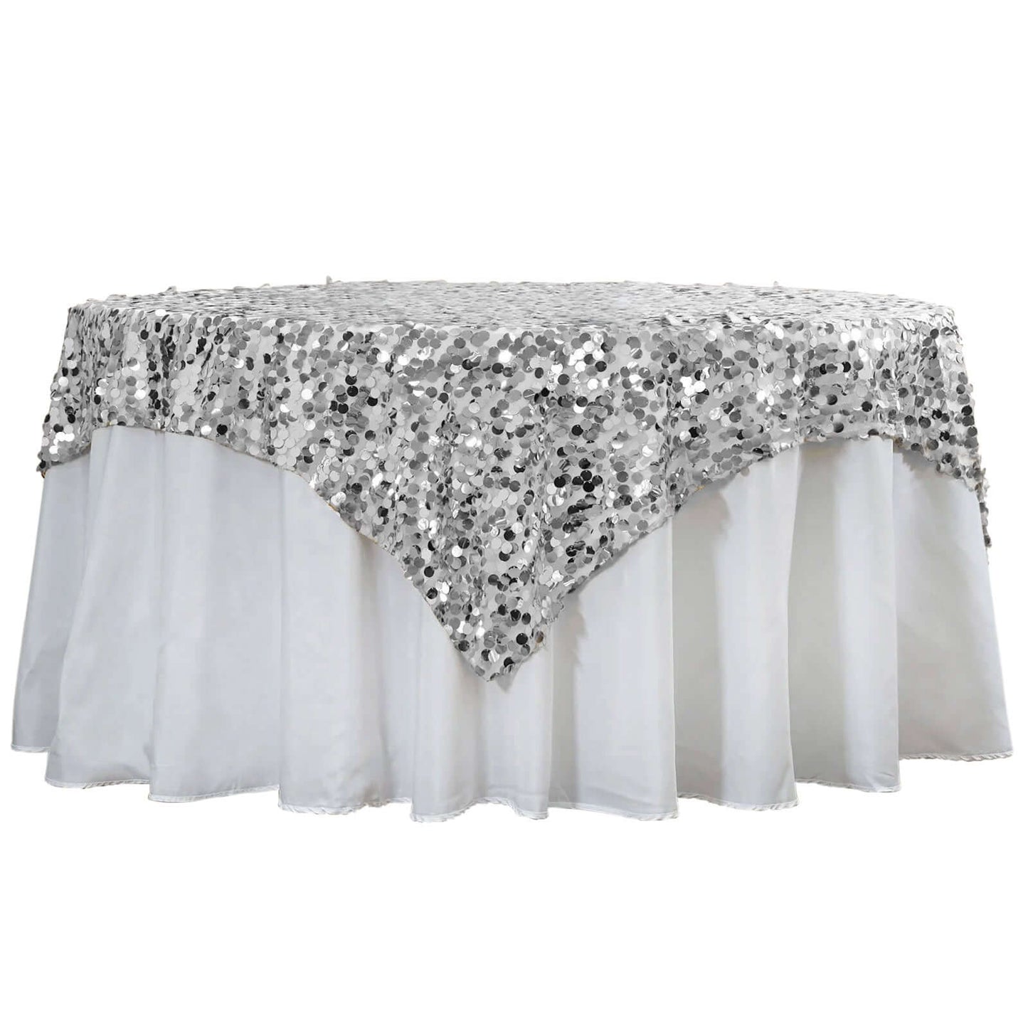 Sequin 72"x72" Table Overlay Square Tablecloth Silver - Big Payette Table Cover - Linen Luxes