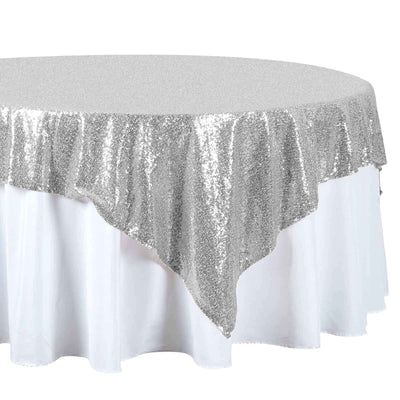 Sequin 72"x72" Table Overlay Square Tablecloth Silver - Sparkly Table Cover - Linen Luxes