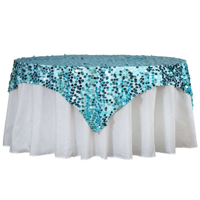 Sequin 72"x72" Table Overlay Square Tablecloth Turquoise - Big Payette Table Cover - Linen Luxes
