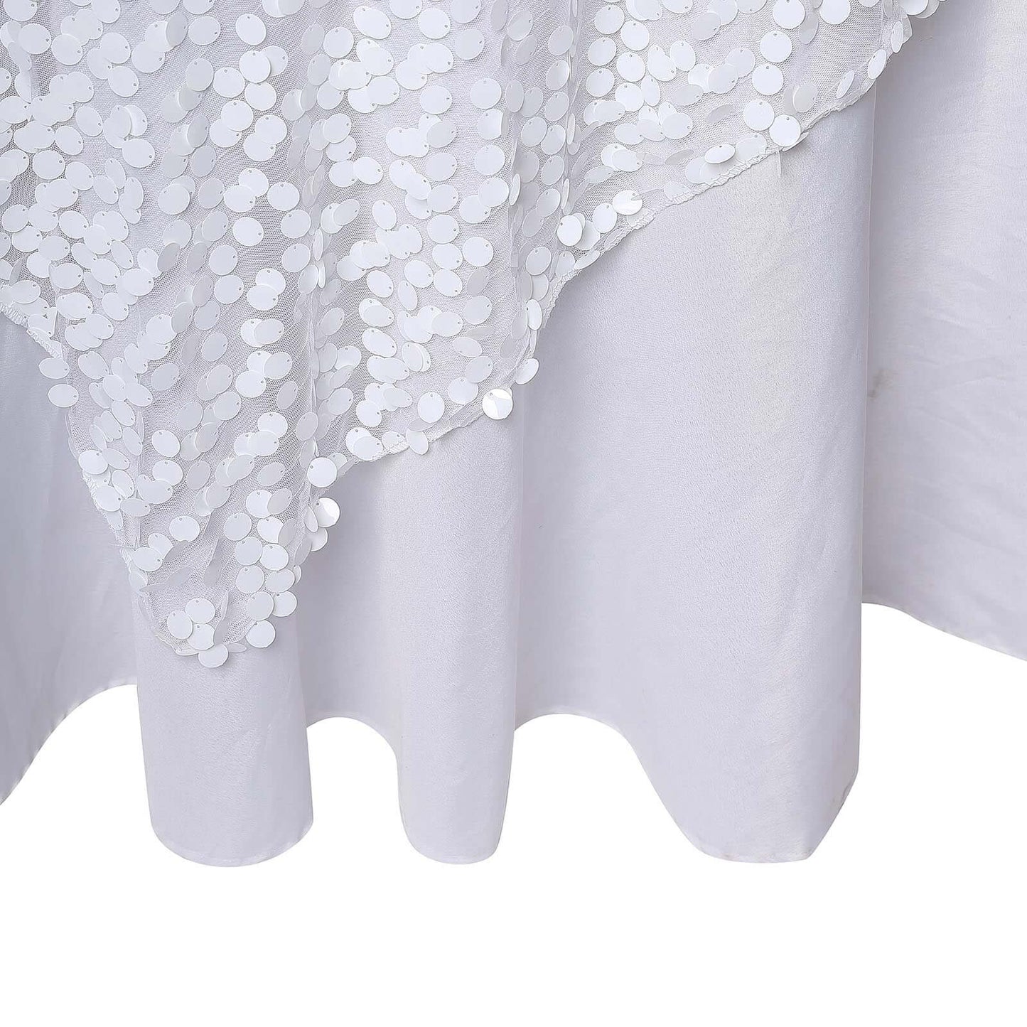 Sequin 72"x72" Table Overlay Square Tablecloth White - Big Payette Design for Classy Celebrations - Linen Luxes