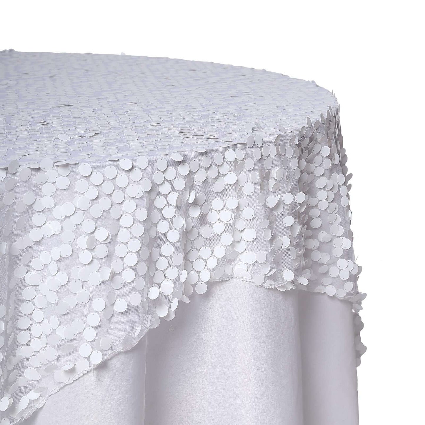 Sequin 72"x72" Table Overlay Square Tablecloth White - Big Payette Design for Classy Celebrations - Linen Luxes