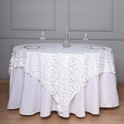 Sequin 72"x72" Table Overlay Square Tablecloth White - Big Payette Design for Classy Celebrations - Linen Luxes