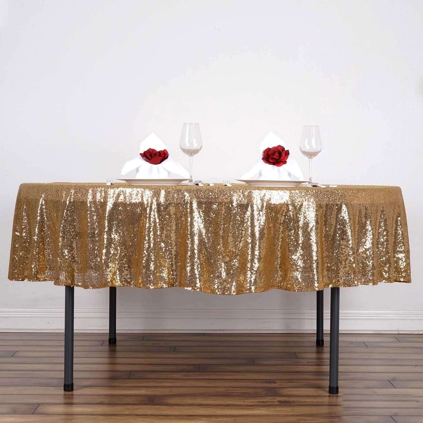 Sequin 90" Round Tablecloth Gold - Glittering Decor for Special Events - Linen Luxes