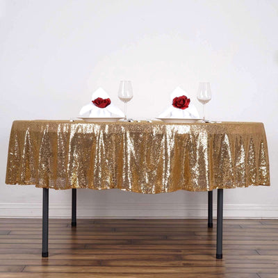 Sequin 90" Round Tablecloth Gold - Glittering Decor for Special Events - Linen Luxes