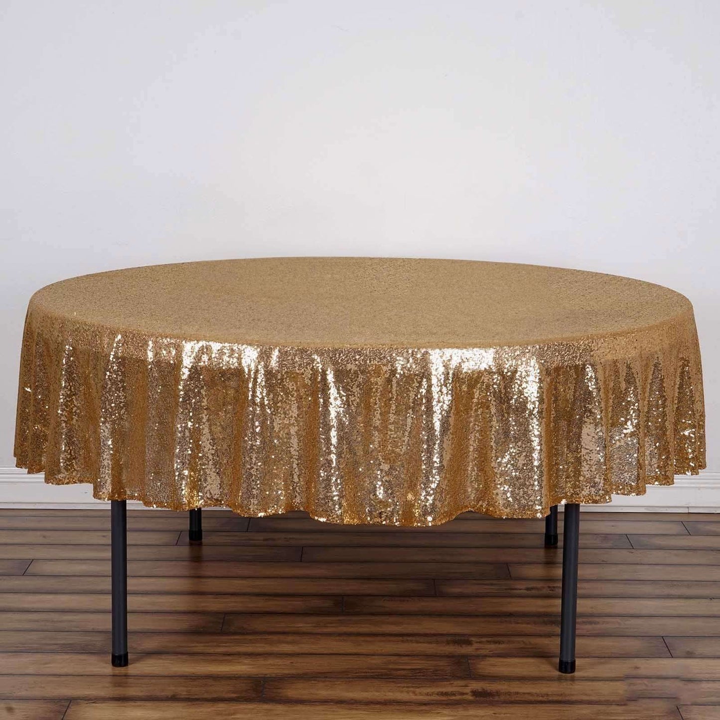 Sequin 90" Round Tablecloth Gold - Glittering Decor for Special Events - Linen Luxes