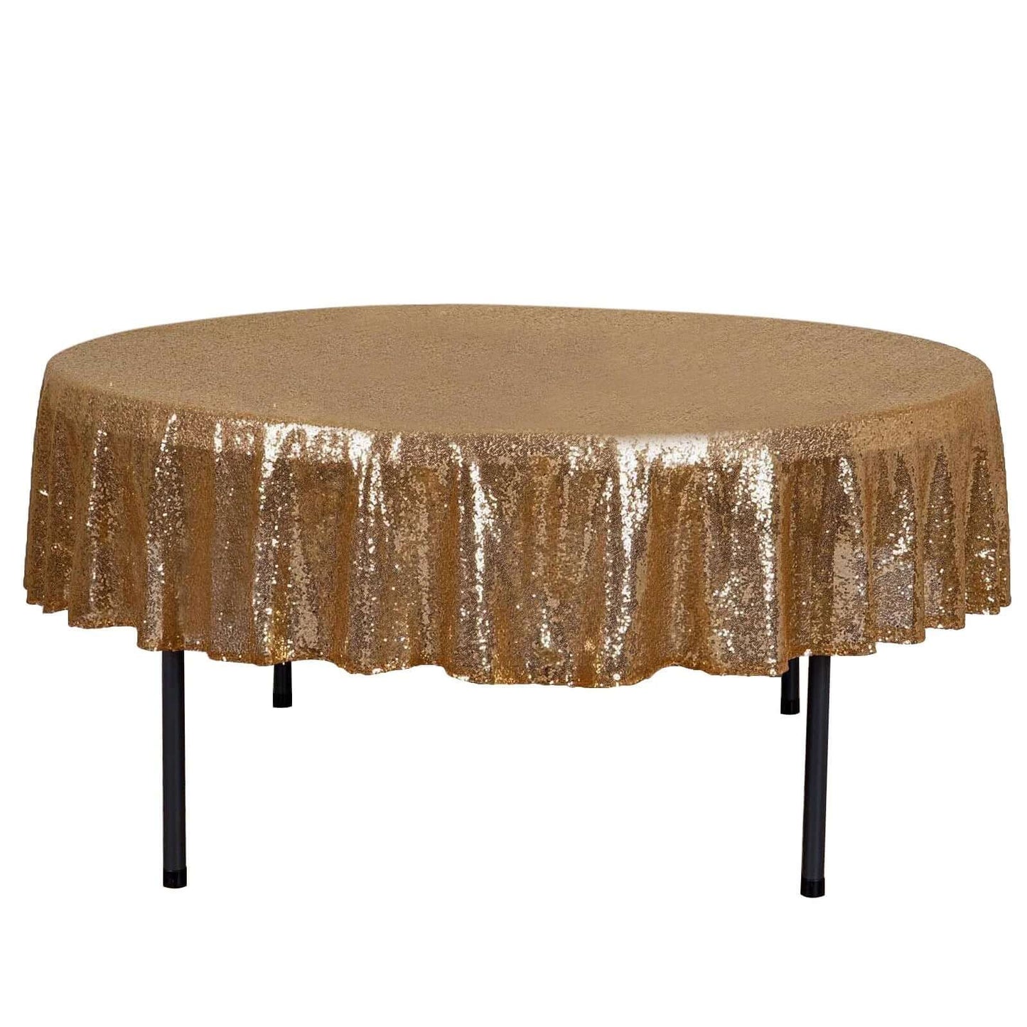 Sequin 90" Round Tablecloth Gold - Glittering Decor for Special Events - Linen Luxes