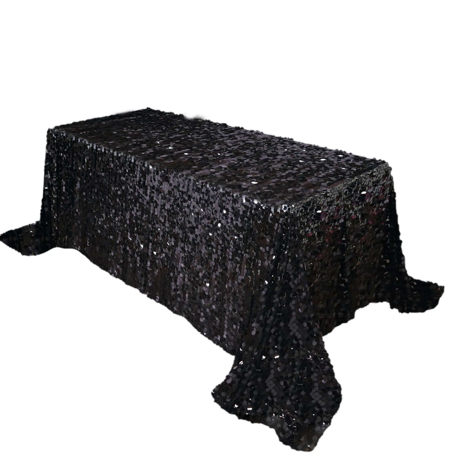 Sequin 90"x132" Rectangle Tablecloth Black - Seamless Big Payette Design for Sophisticated Occasions - Linen Luxes