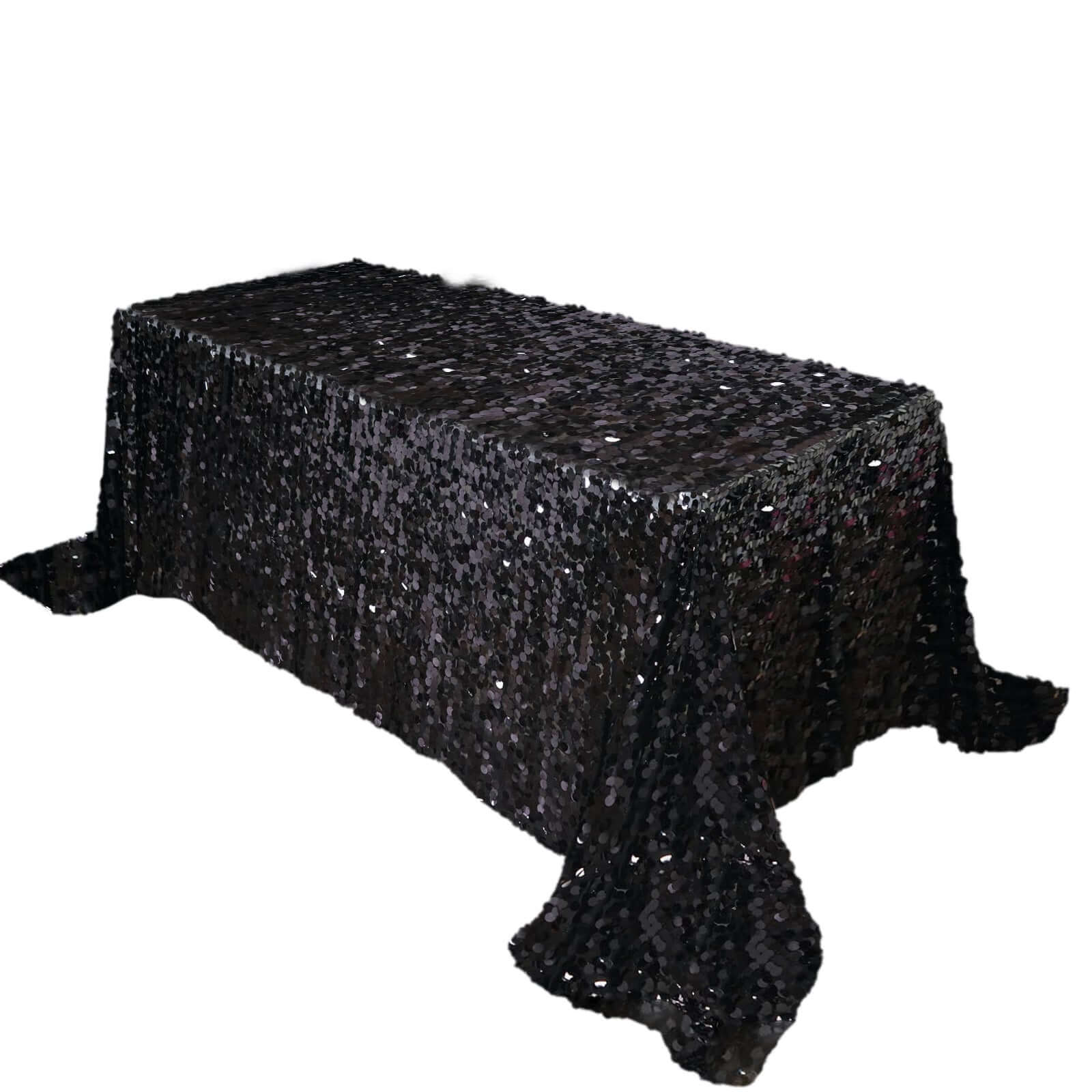 Sequin 90"x132" Rectangle Tablecloth Black - Seamless Big Payette Design for Sophisticated Occasions - Linen Luxes