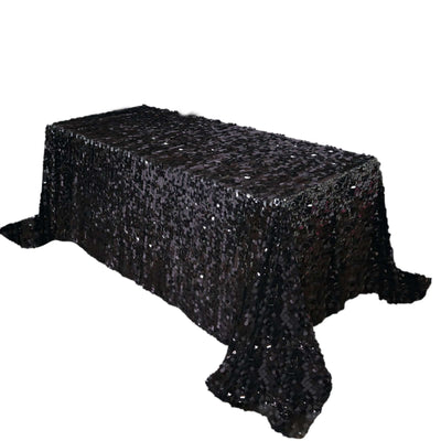Sequin 90"x132" Rectangle Tablecloth Black - Seamless Big Payette Design for Sophisticated Occasions - Linen Luxes