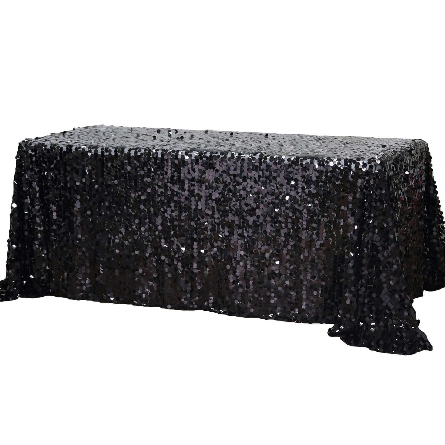 Sequin 90"x132" Rectangle Tablecloth Black - Seamless Big Payette Design for Sophisticated Occasions - Linen Luxes