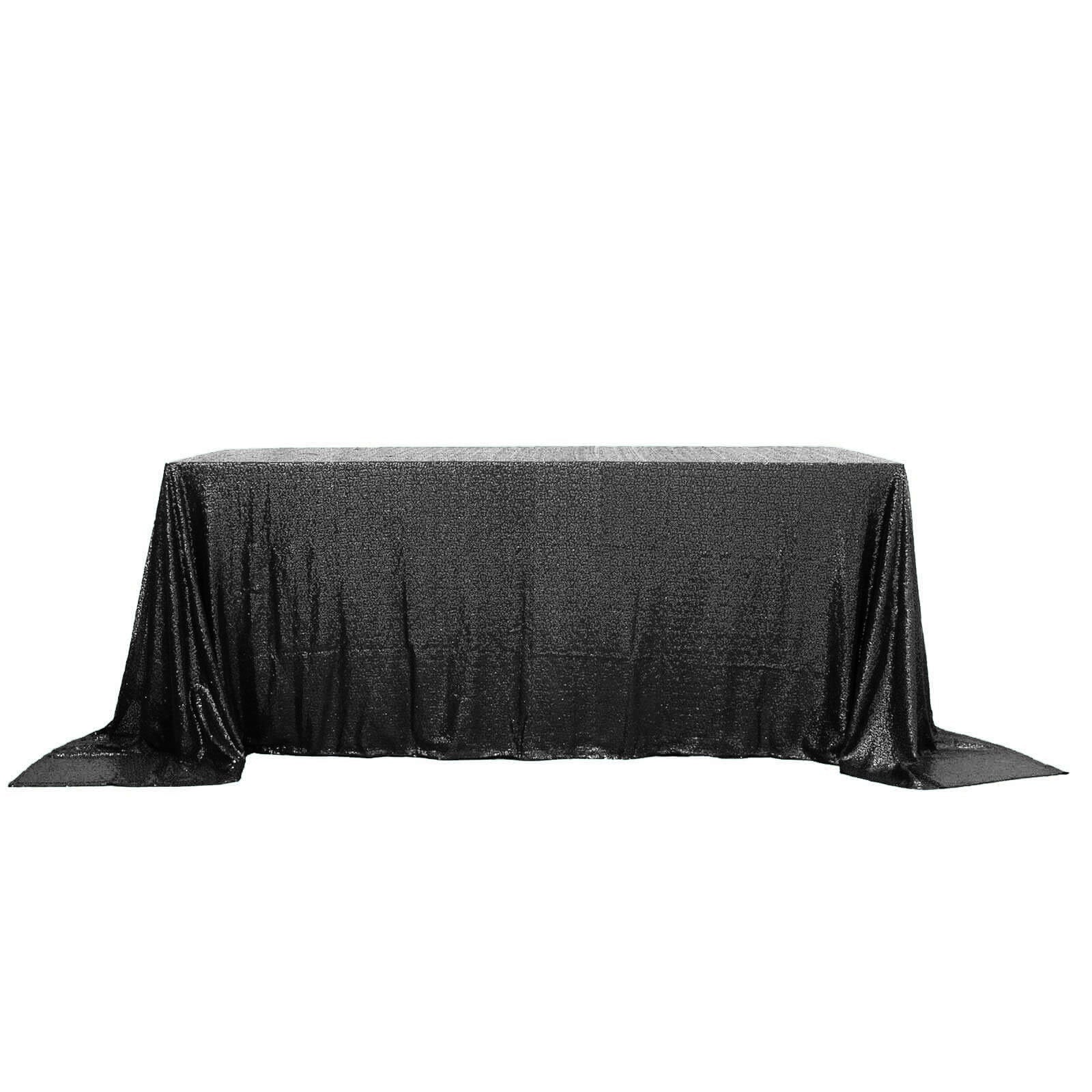 Sequin 90"x132" Rectangle Tablecloth Black - Seamless Sparkly Design for Luxe Occasions - Linen Luxes