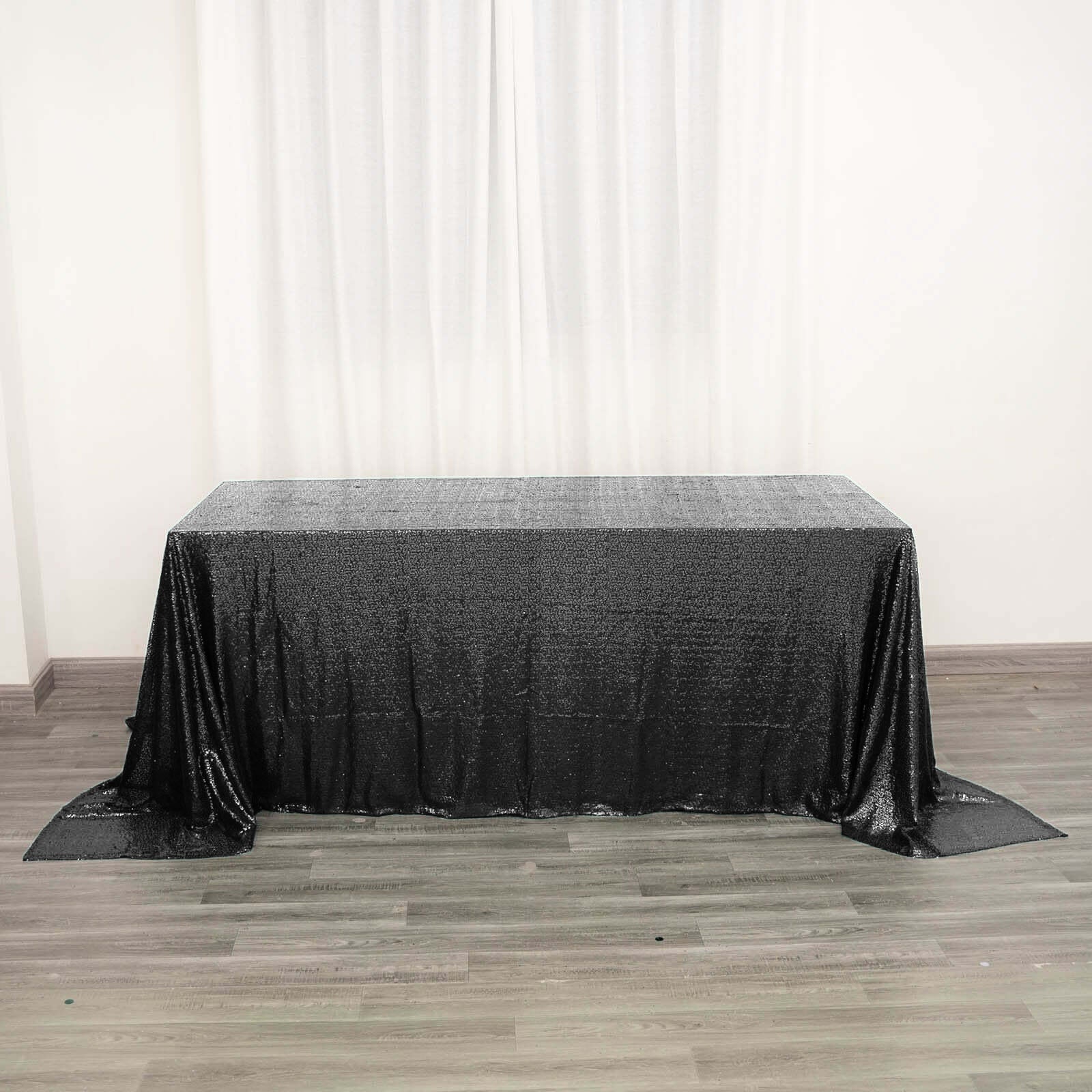 Sequin 90"x132" Rectangle Tablecloth Black - Seamless Sparkly Design for Luxe Occasions - Linen Luxes