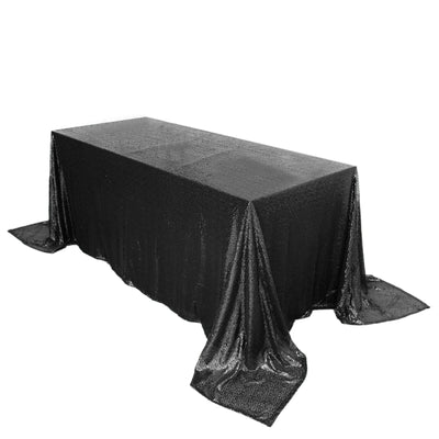 Sequin 90"x132" Rectangle Tablecloth Black - Seamless Sparkly Design for Luxe Occasions - Linen Luxes