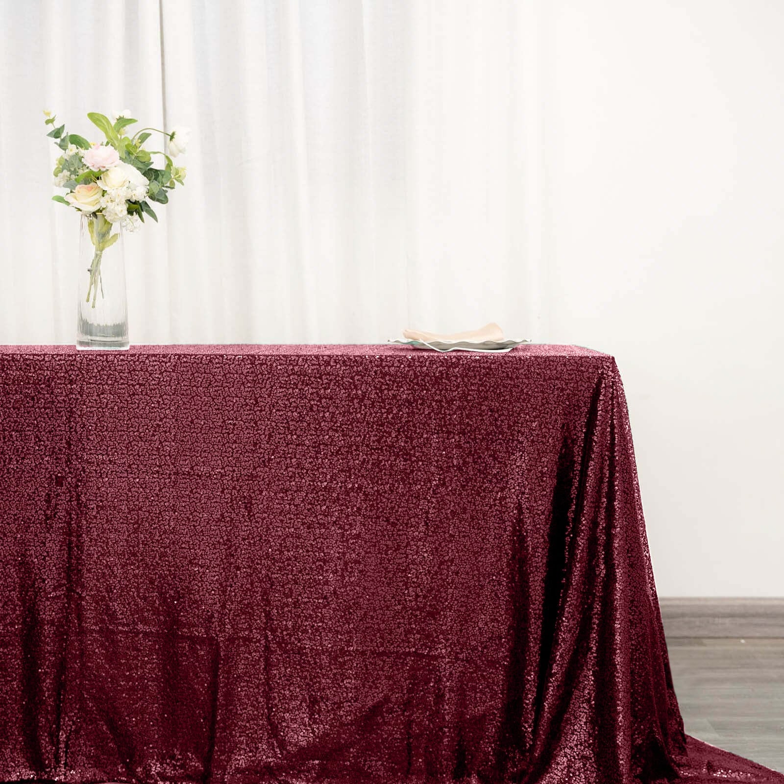 Sequin 90"x132" Rectangle Tablecloth Burgundy - Seamless Sparkly Table Cover - Linen Luxes