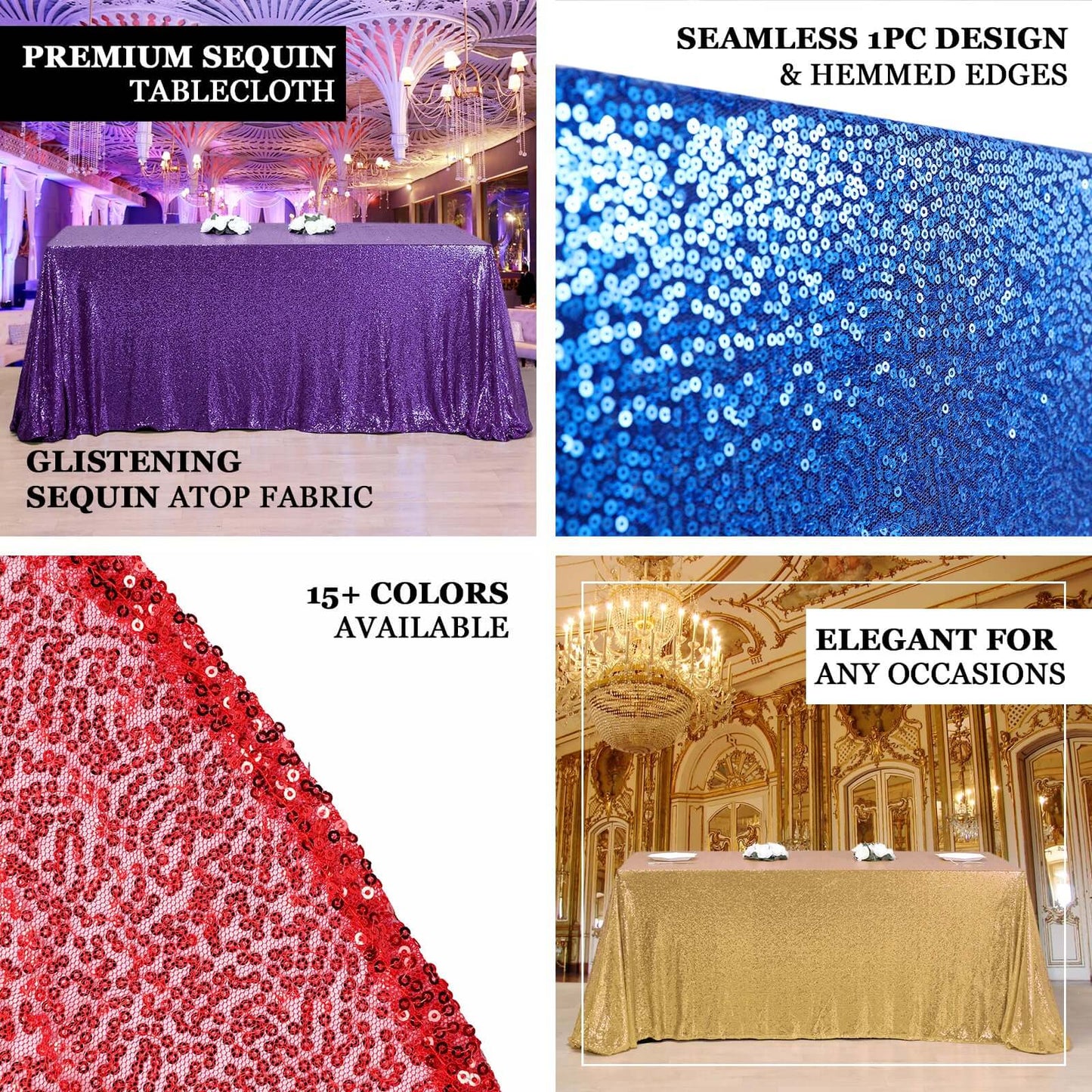 Sequin 90"x132" Rectangle Tablecloth Burgundy - Seamless Sparkly Table Cover - Linen Luxes
