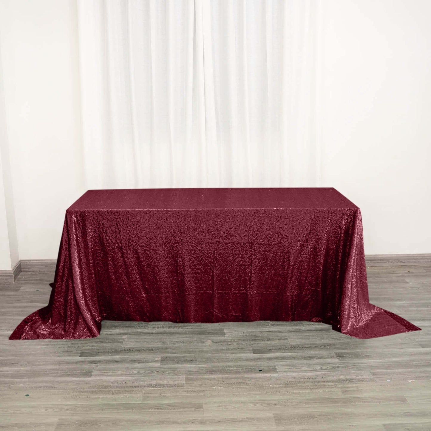 Sequin 90"x132" Rectangle Tablecloth Burgundy - Seamless Sparkly Table Cover - Linen Luxes