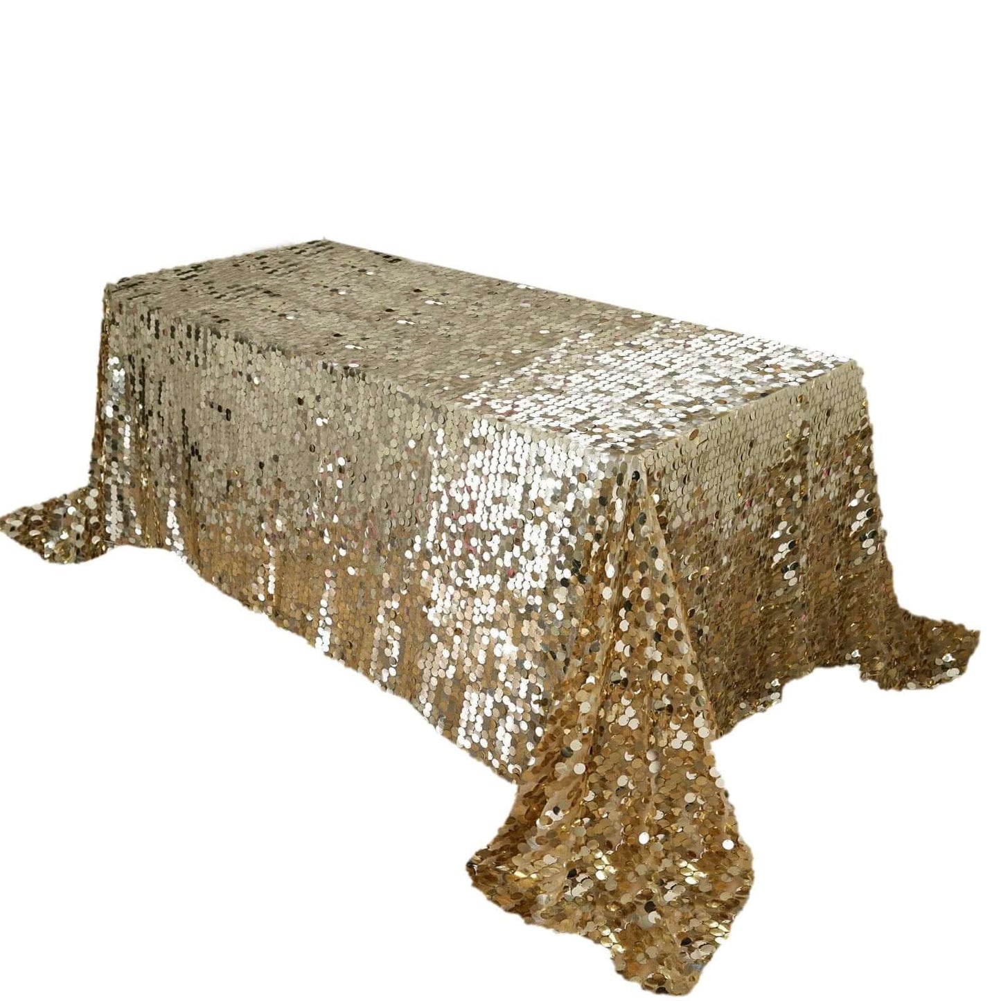 Sequin 90"x132" Rectangle Tablecloth Champagne - Seamless Big Payette Table Cover - Linen Luxes