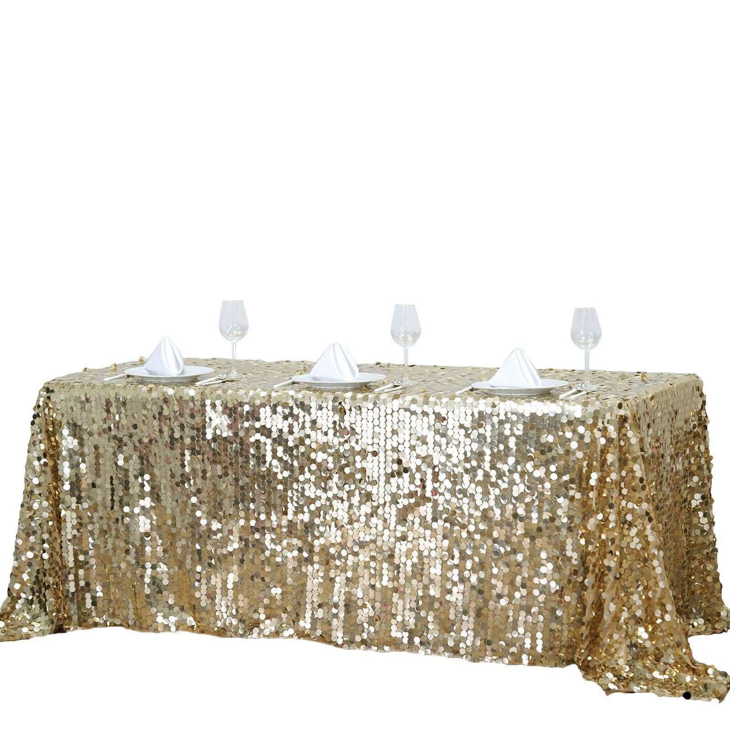 Sequin 90"x132" Rectangle Tablecloth Champagne - Seamless Big Payette Table Cover - Linen Luxes