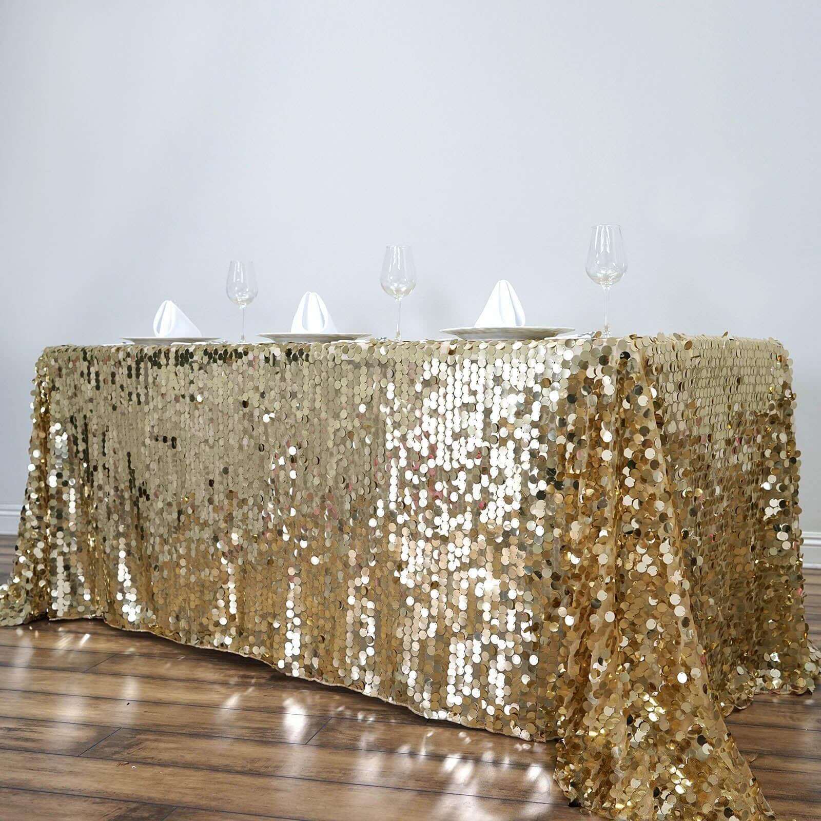 Sequin 90"x132" Rectangle Tablecloth Champagne - Seamless Big Payette Table Cover - Linen Luxes