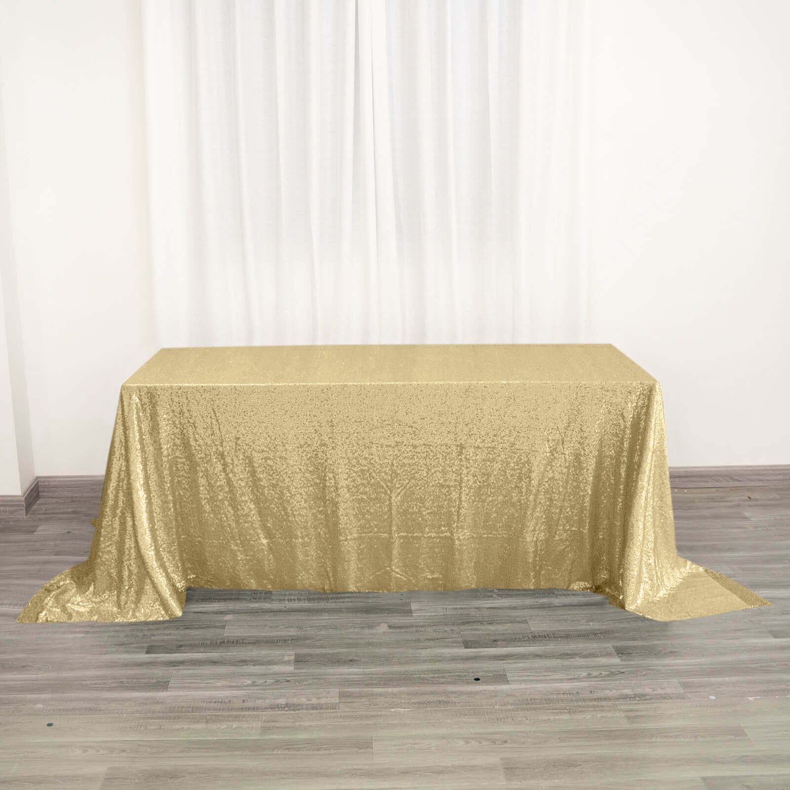 Sequin 90"x132" Rectangle Tablecloth Champagne - Seamless Sparkly Table Cover - Linen Luxes