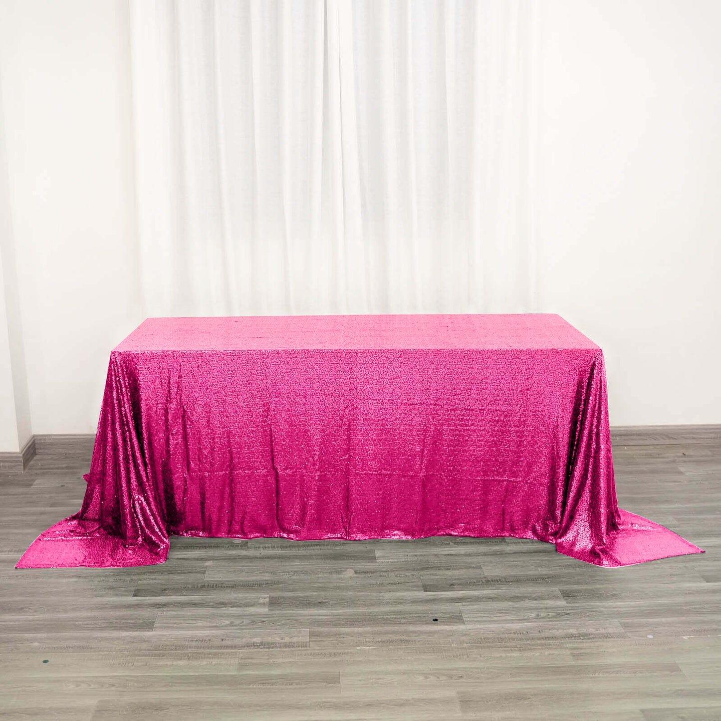 Sequin 90"x132" Rectangle Tablecloth Fuchsia - Seamless Sparkly Table Cover - Linen Luxes