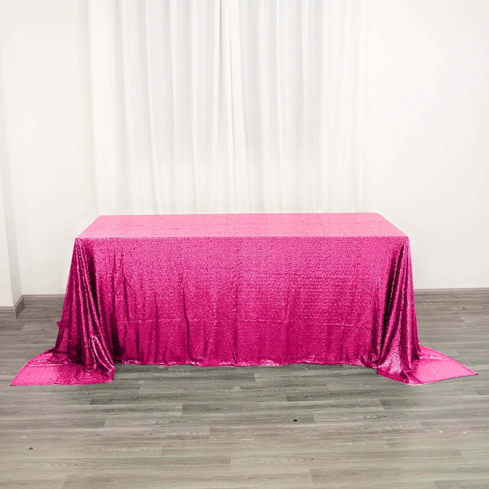 Sequin 90"x132" Rectangle Tablecloth Fuchsia - Seamless Sparkly Table Cover - Linen Luxes