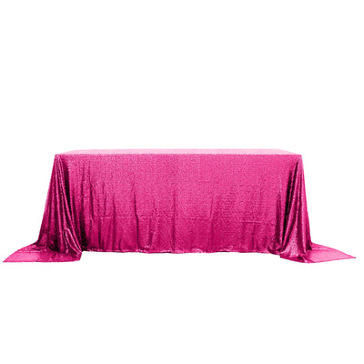 Sequin 90"x132" Rectangle Tablecloth Fuchsia - Seamless Sparkly Table Cover - Linen Luxes